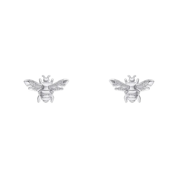 SILVER REALISTIC BEE STUD EARRINGS