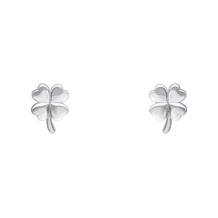SILVER POLISH FOUR LEAF CLOVER STUD EARRINGS