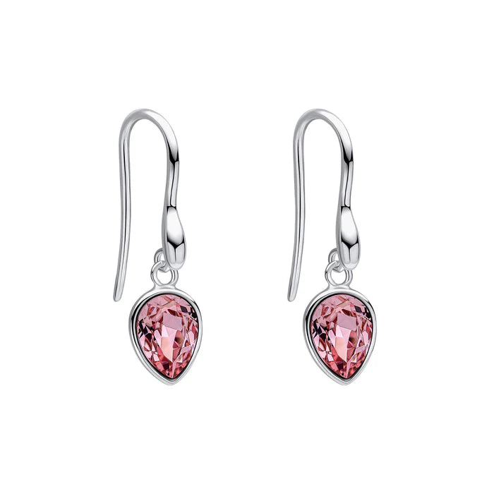 SILVER PNK CZ PENDELOQUE RS DROP HOOK WIRE EARRINGS