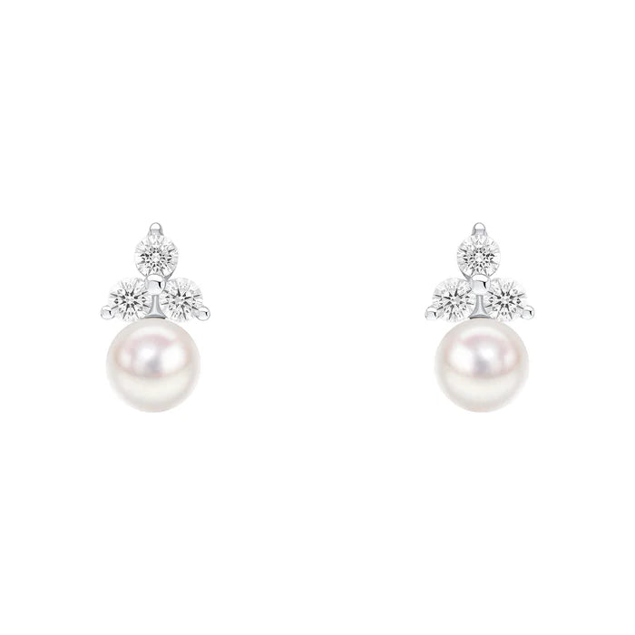 SILVER WHT SHELL PEARL CZ STUD EARRINGS