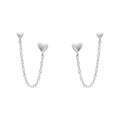 SILVER DOUBLE HEART CHAIN DROP CHAIN EARRINGS