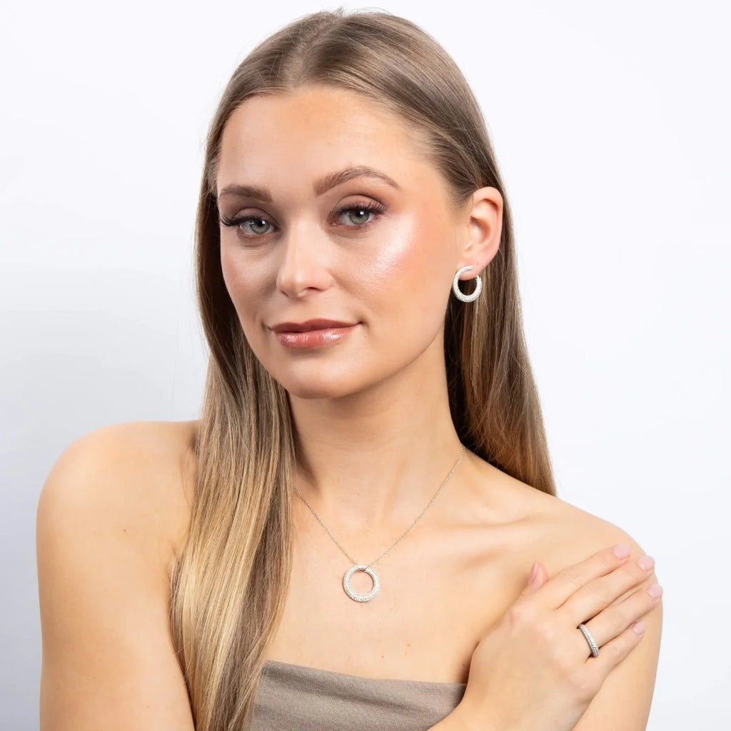 SILVER ZIRC DIAMONFIRE PAVE OPEN CIRCLE PENDANT NECKLET