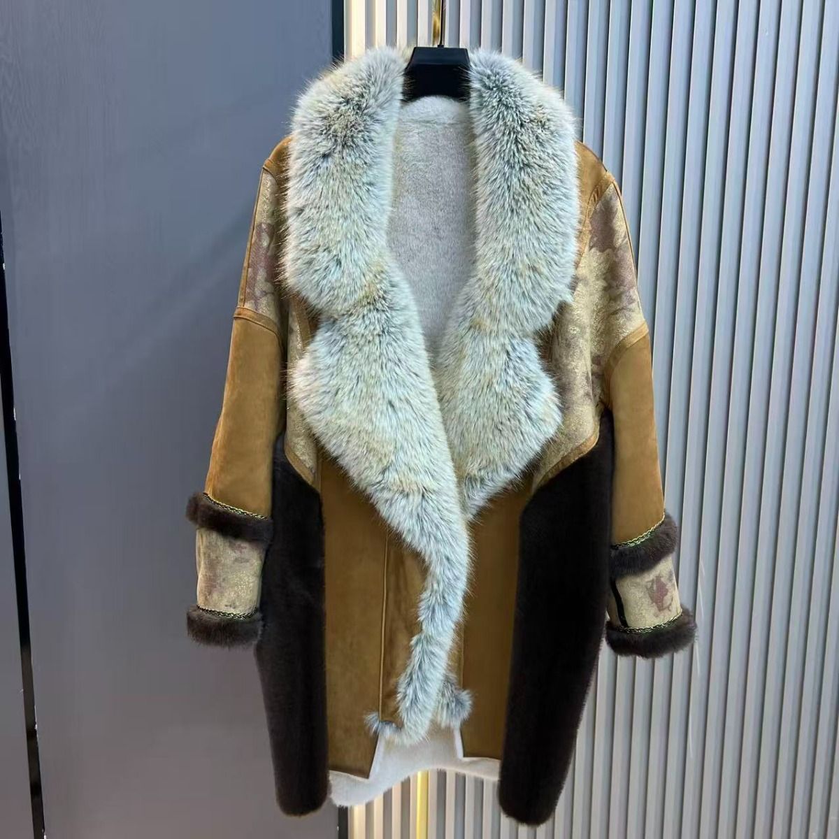 Vintage Suede & Faux Fur Coat in Mustard