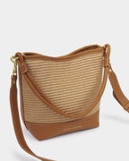 Katie Loxton Natural Raffia & Cognac Sorrento Bucket Bag - Cognac