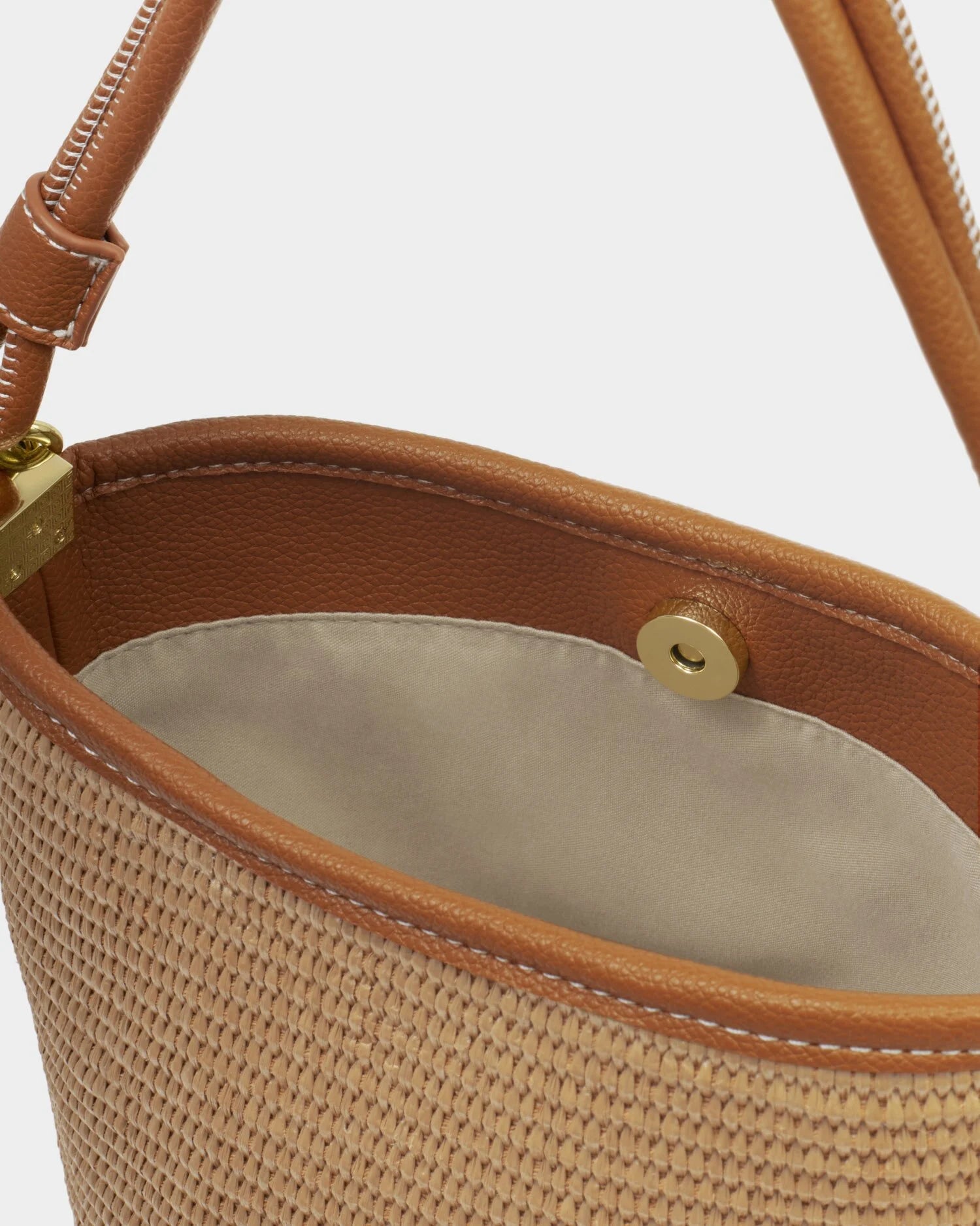 Katie Loxton Natural Raffia & Cognac Sorrento Bucket Bag - Cognac