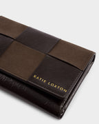 TAYA CHOCOLATE PATENT CRACKLE & SUEDETTE WOVEN LARGE PURSE by Katie Loxton