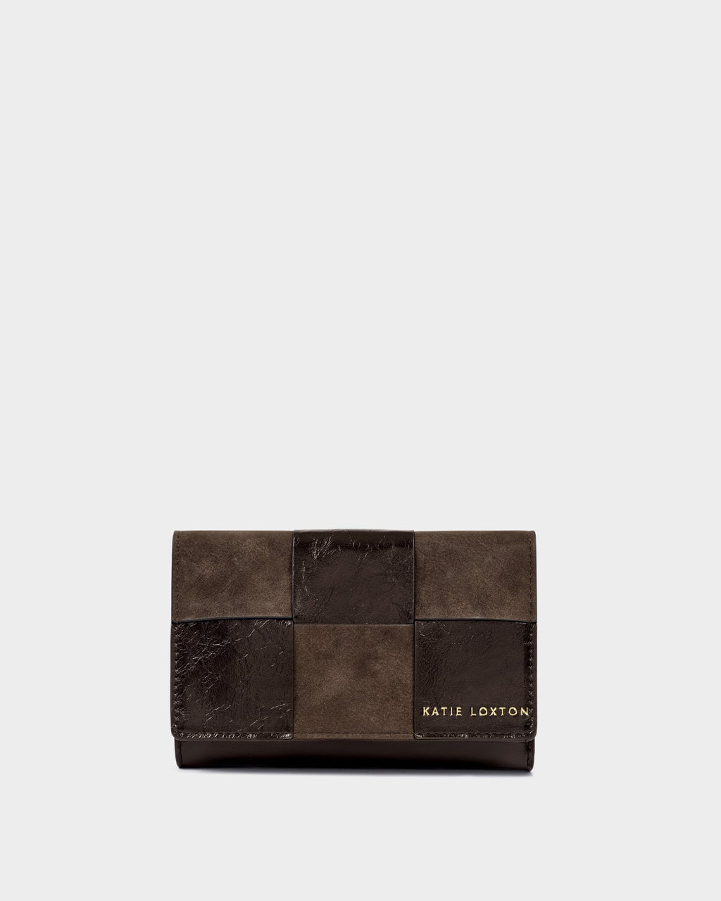 TAYA CHOCOLATE PATENT CRACKLE & SUEDETTE WOVEN LARGE PURSE by Katie Loxton