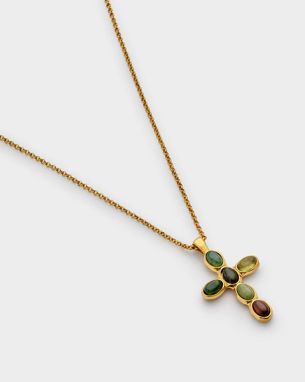 GREEN AGATE CROSS GP NECKLET by KATIE LOXTON