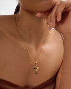 GREEN AGATE CROSS GP NECKLET by KATIE LOXTON