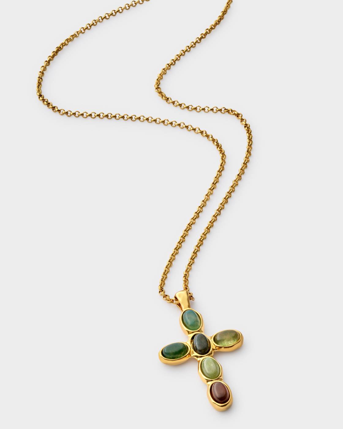 GREEN AGATE CROSS GP NECKLET by KATIE LOXTON