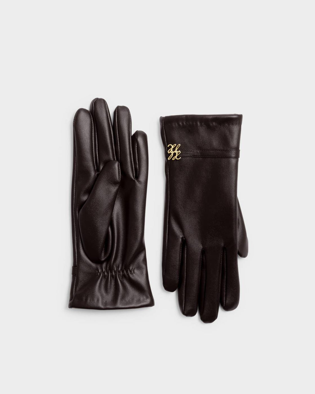 CHOCOLATE BROWN FAUX LEATHER GLOVES BOXED by KATIE LOXTON