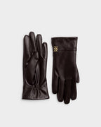 CHOCOLATE BROWN FAUX LEATHER GLOVES BOXED by KATIE LOXTON