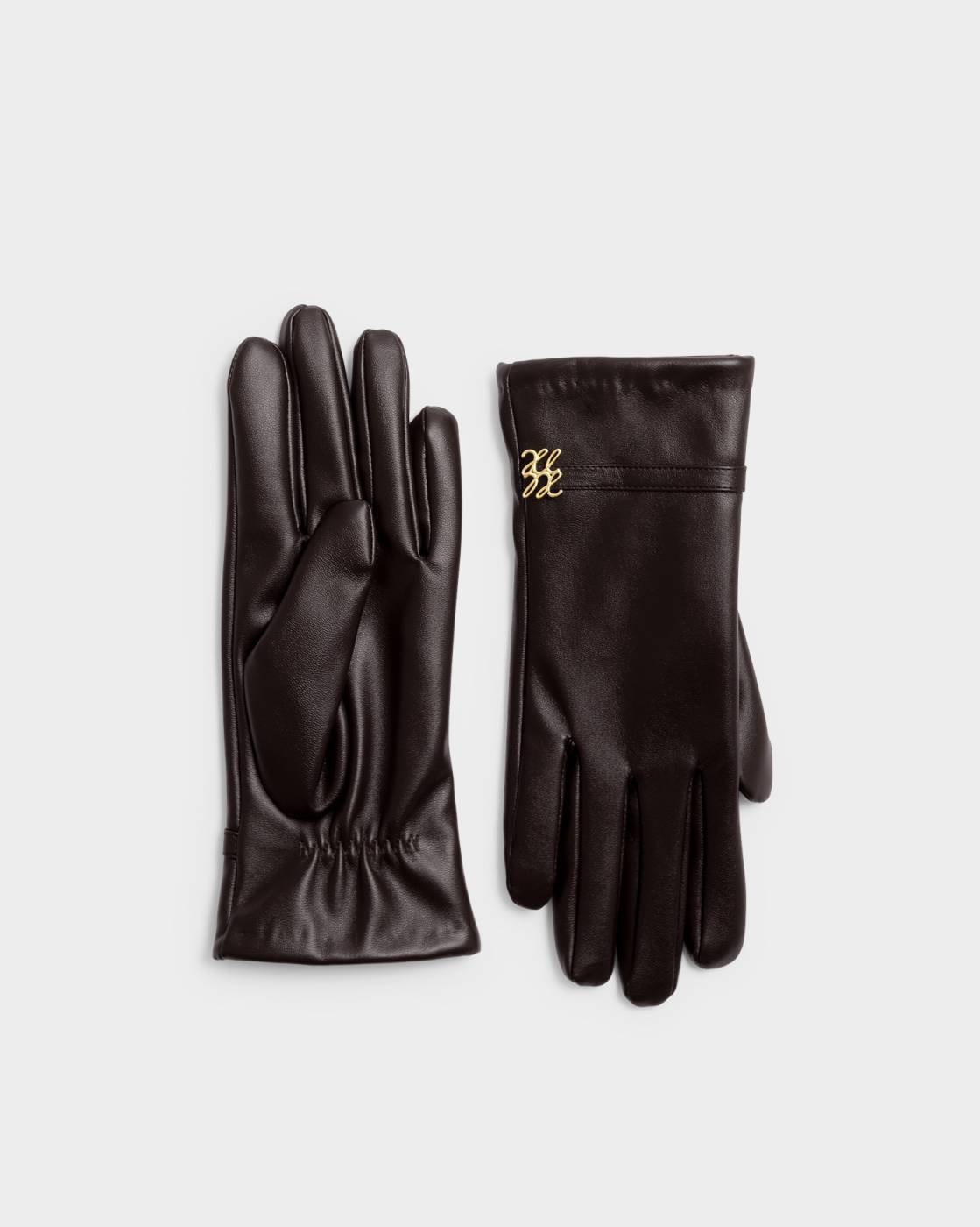 CHOCOLATE BROWN FAUX LEATHER GLOVES BOXED by KATIE LOXTON