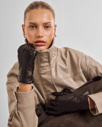 CHOCOLATE BROWN FAUX LEATHER GLOVES BOXED by KATIE LOXTON