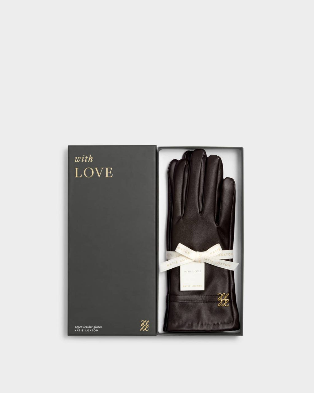 CHOCOLATE BROWN FAUX LEATHER GLOVES BOXED by KATIE LOXTON