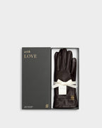 CHOCOLATE BROWN FAUX LEATHER GLOVES BOXED by KATIE LOXTON