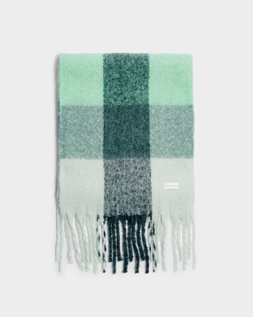 GREEN & GREY CHECKED TASSLE WINTER SCARF
