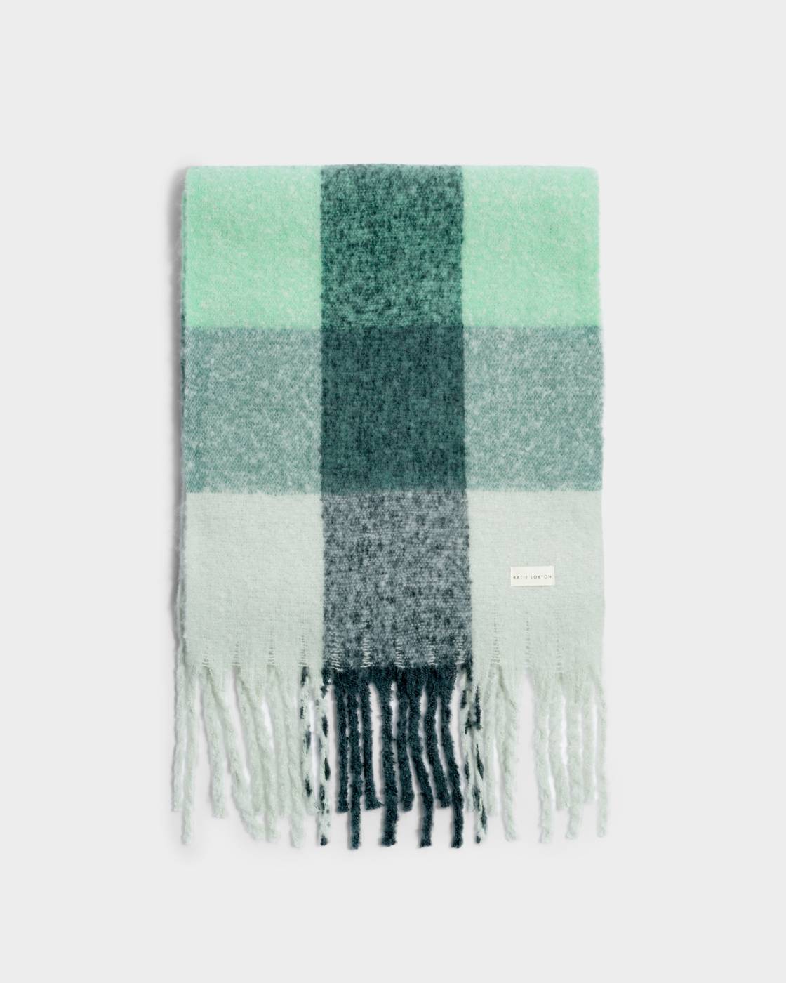 GREEN & GREY CHECKED TASSLE WINTER SCARF