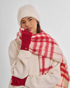 WHITE & RED PLAID STRIPED TASSLE WINTER SCARF