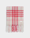 WHITE & RED PLAID STRIPED TASSLE WINTER SCARF