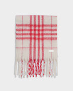 WHITE & RED PLAID STRIPED TASSLE WINTER SCARF