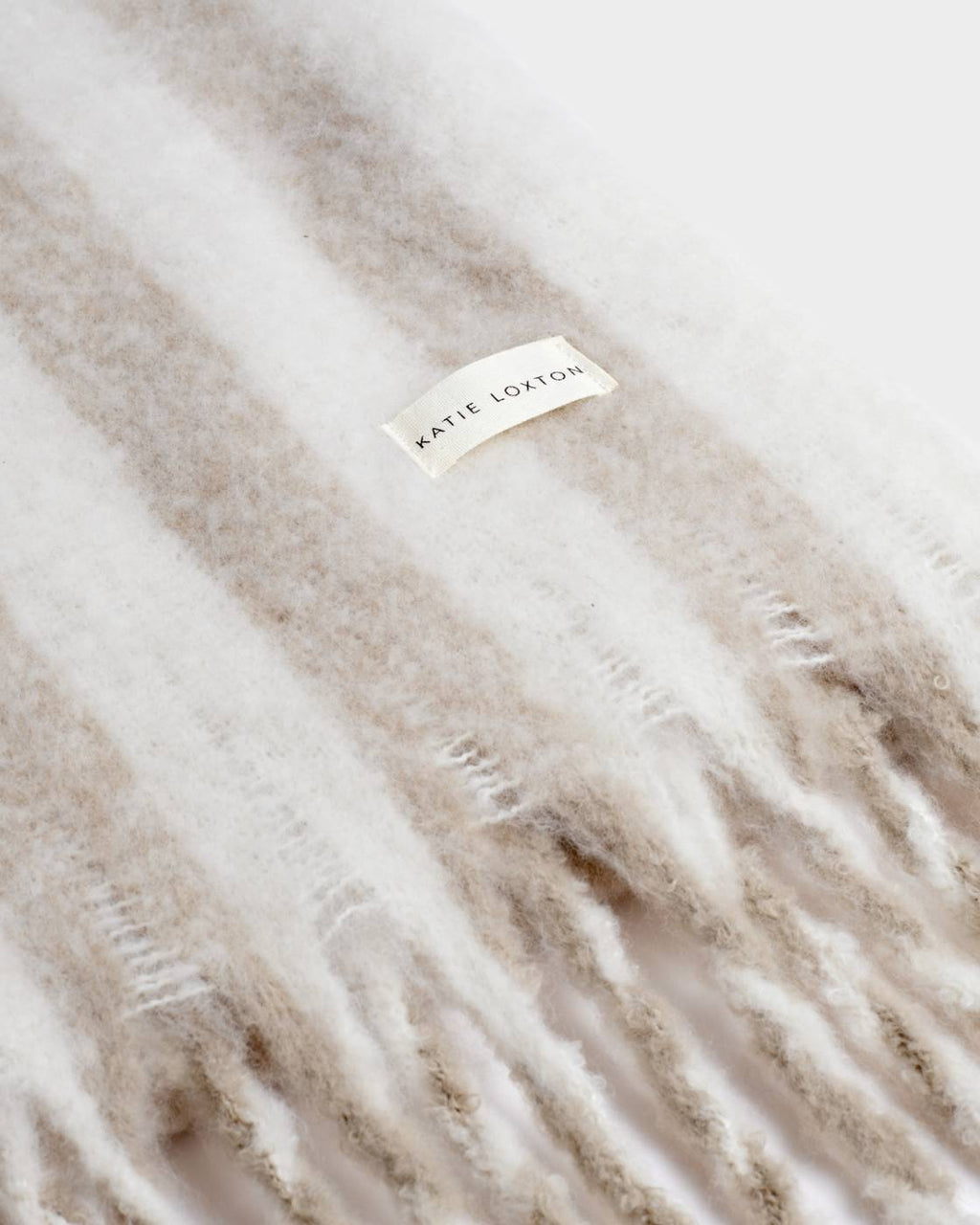 OFF WHITE & SAND STRIPED TASSLE WINTER SCARF