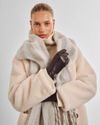 OFF WHITE & SAND STRIPED TASSLE WINTER SCARF