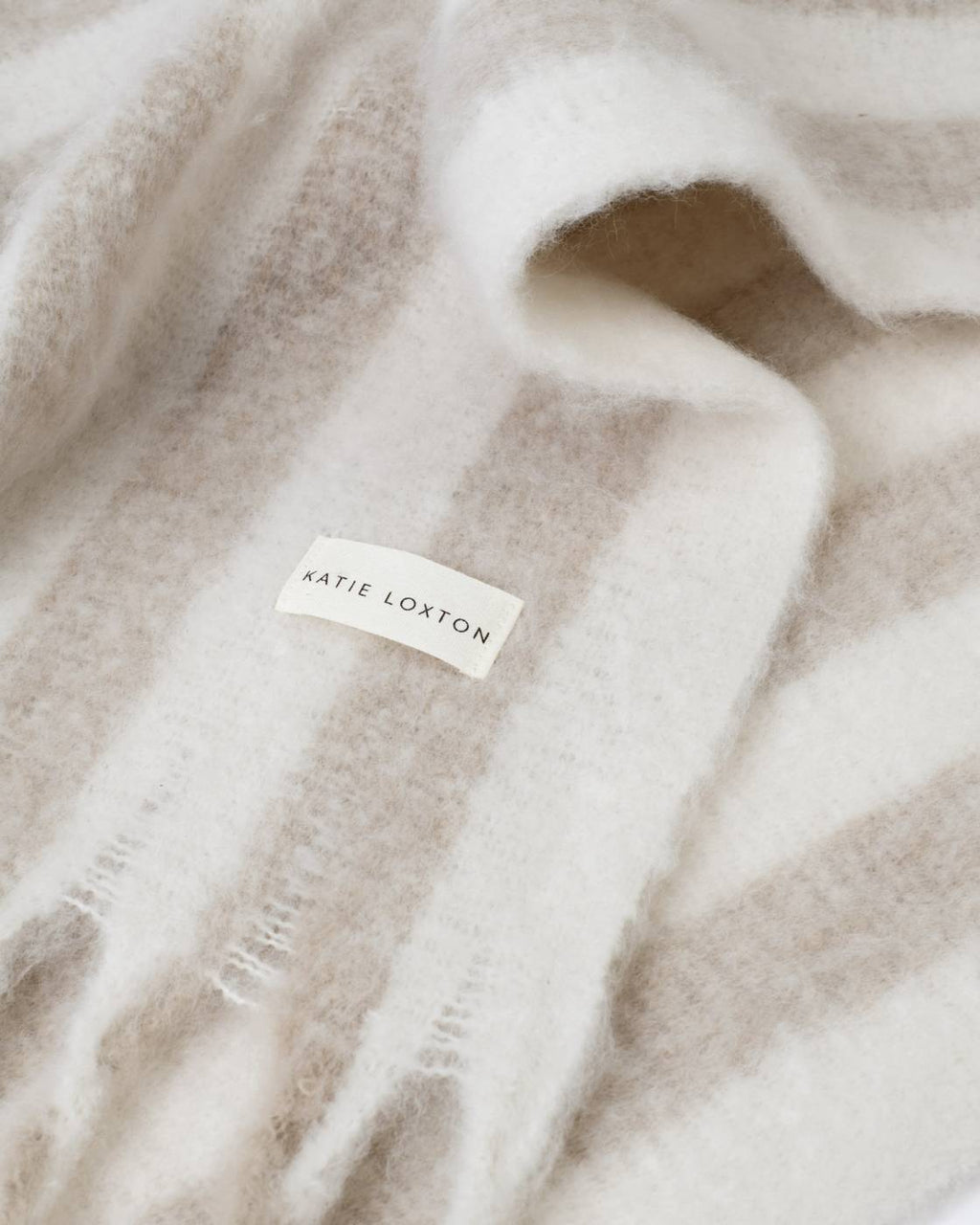 OFF WHITE & SAND STRIPED TASSLE WINTER SCARF