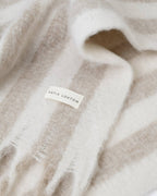 OFF WHITE & SAND STRIPED TASSLE WINTER SCARF