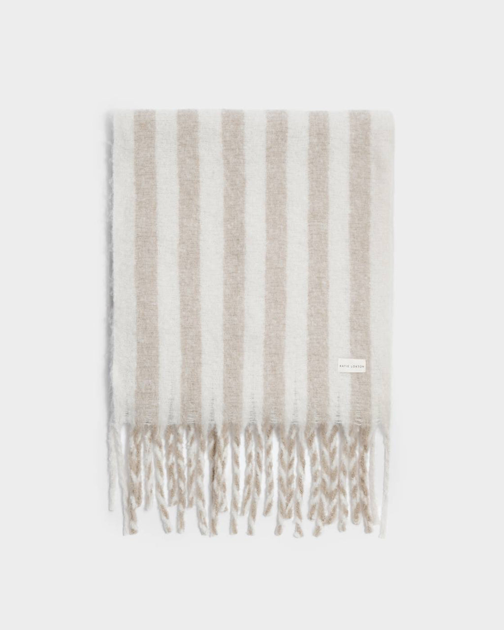 OFF WHITE & SAND STRIPED TASSLE WINTER SCARF