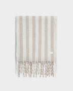 OFF WHITE & SAND STRIPED TASSLE WINTER SCARF