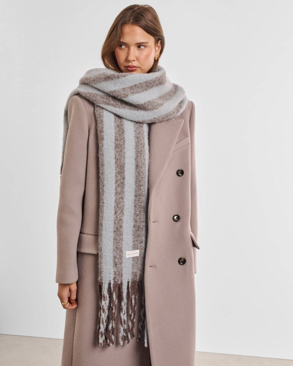 BLUE & BROWN STRIPED TASSLE WINTER SCARF by Katie loxton