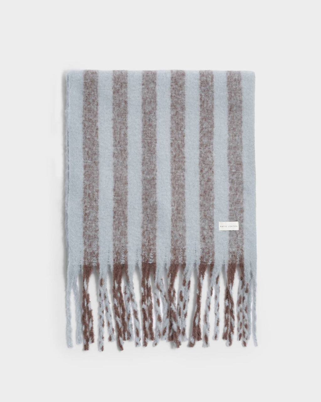 BLUE & BROWN STRIPED TASSLE WINTER SCARF by Katie loxton