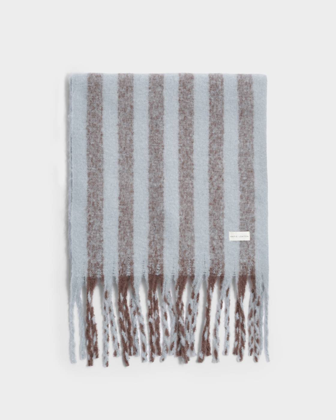 BLUE & BROWN STRIPED TASSLE WINTER SCARF by Katie loxton
