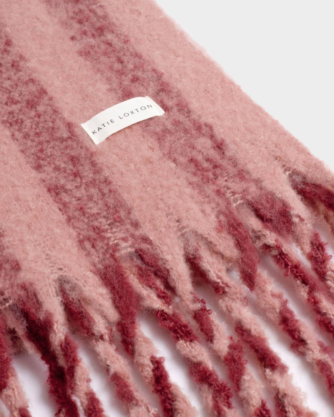 PINK & CHERRY STRIPED TASSLE WINTER SCARF
