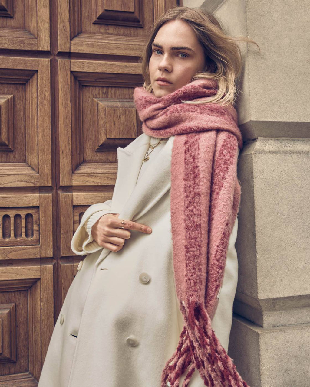 PINK & CHERRY STRIPED TASSLE WINTER SCARF