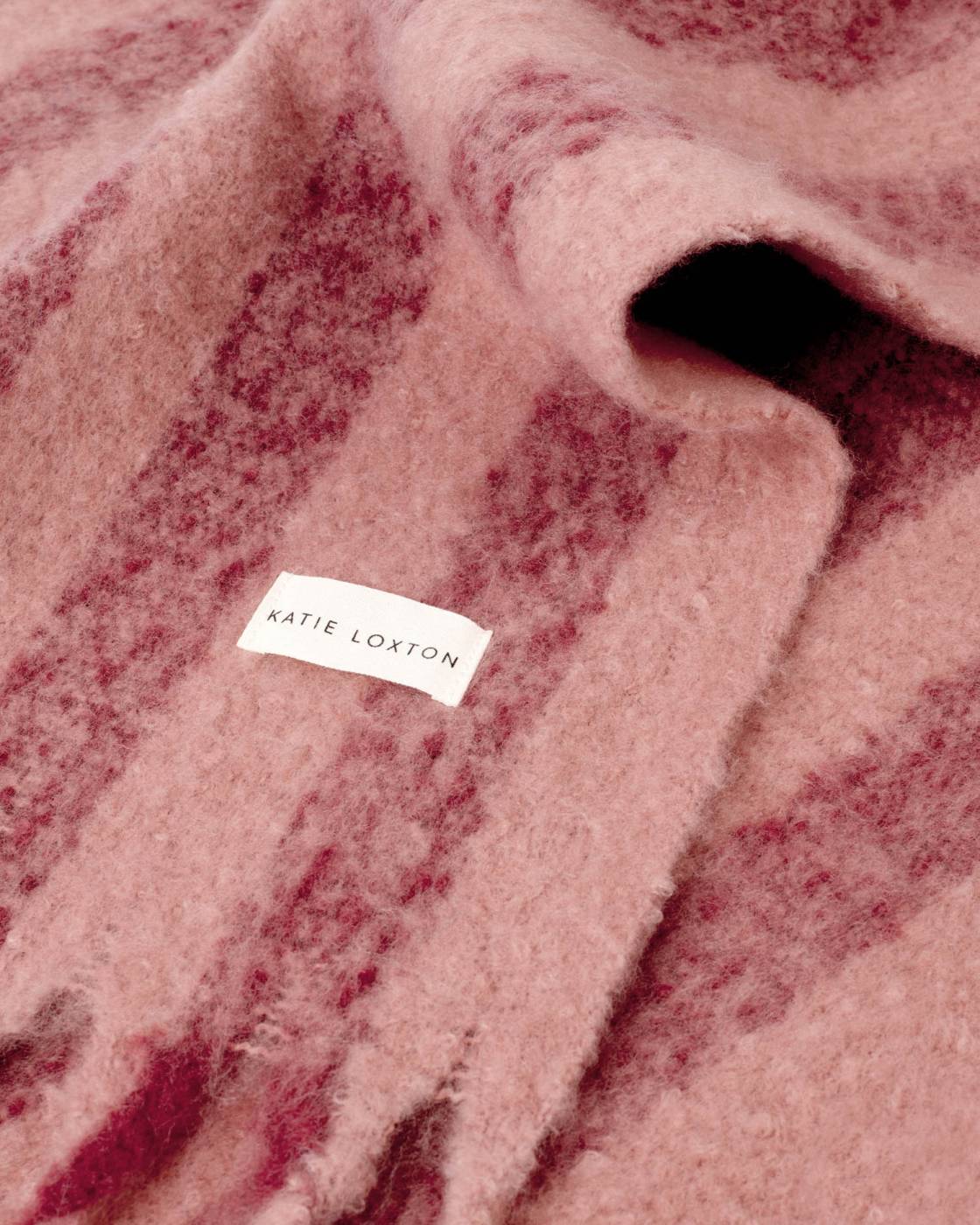 PINK & CHERRY STRIPED TASSLE WINTER SCARF