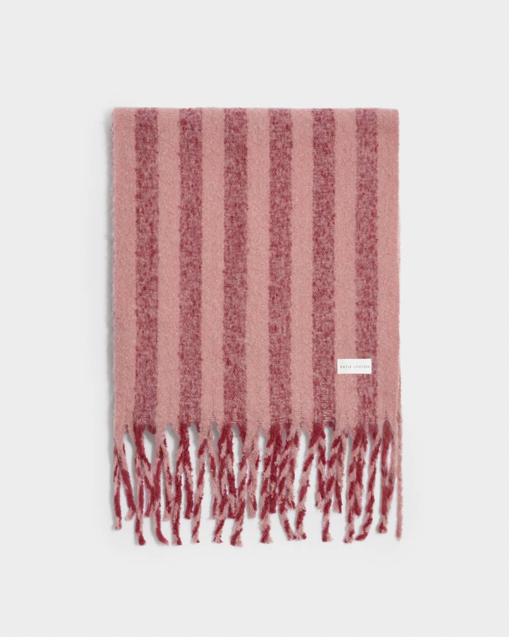 PINK & CHERRY STRIPED TASSLE WINTER SCARF