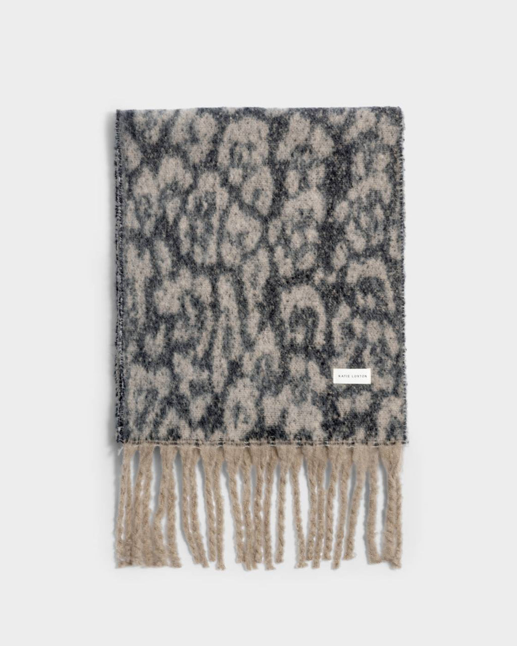 LEOPARD TAUPE & CHOCOLATE TASSLE WINTER SCARF