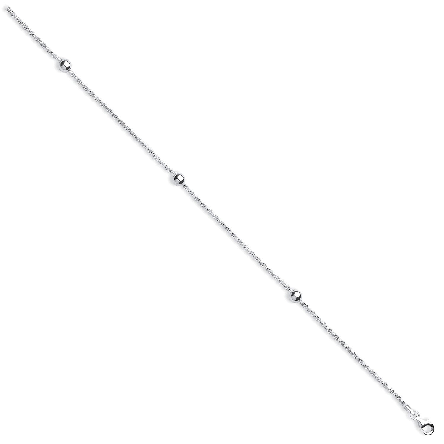 LDS SILVER 10" ROPE 3 BEAD ANKLET