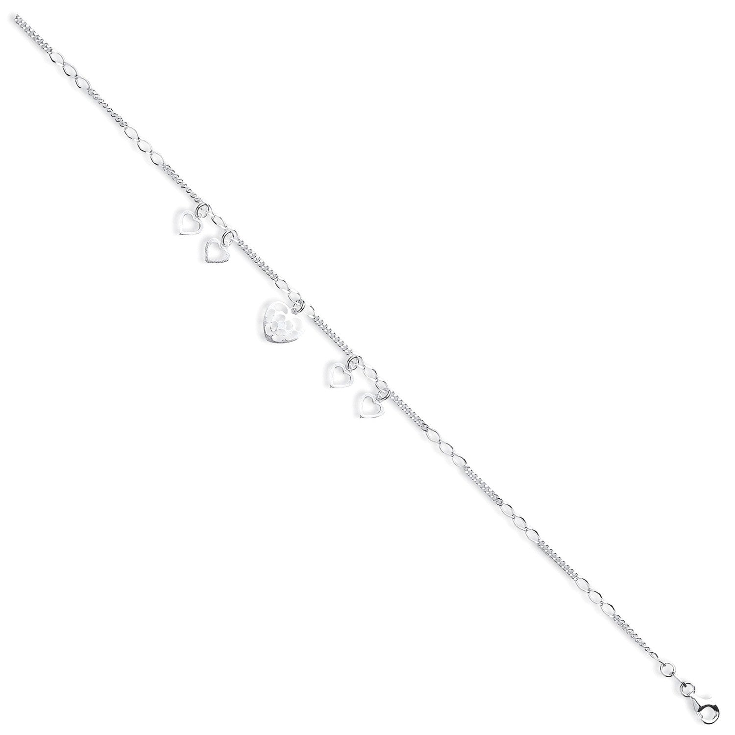 LDS SILV 10" FANCY HEART ANKLET