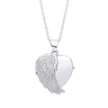 SILV HEART SHAPE ANGEL ONE WING ENGR LOCKET