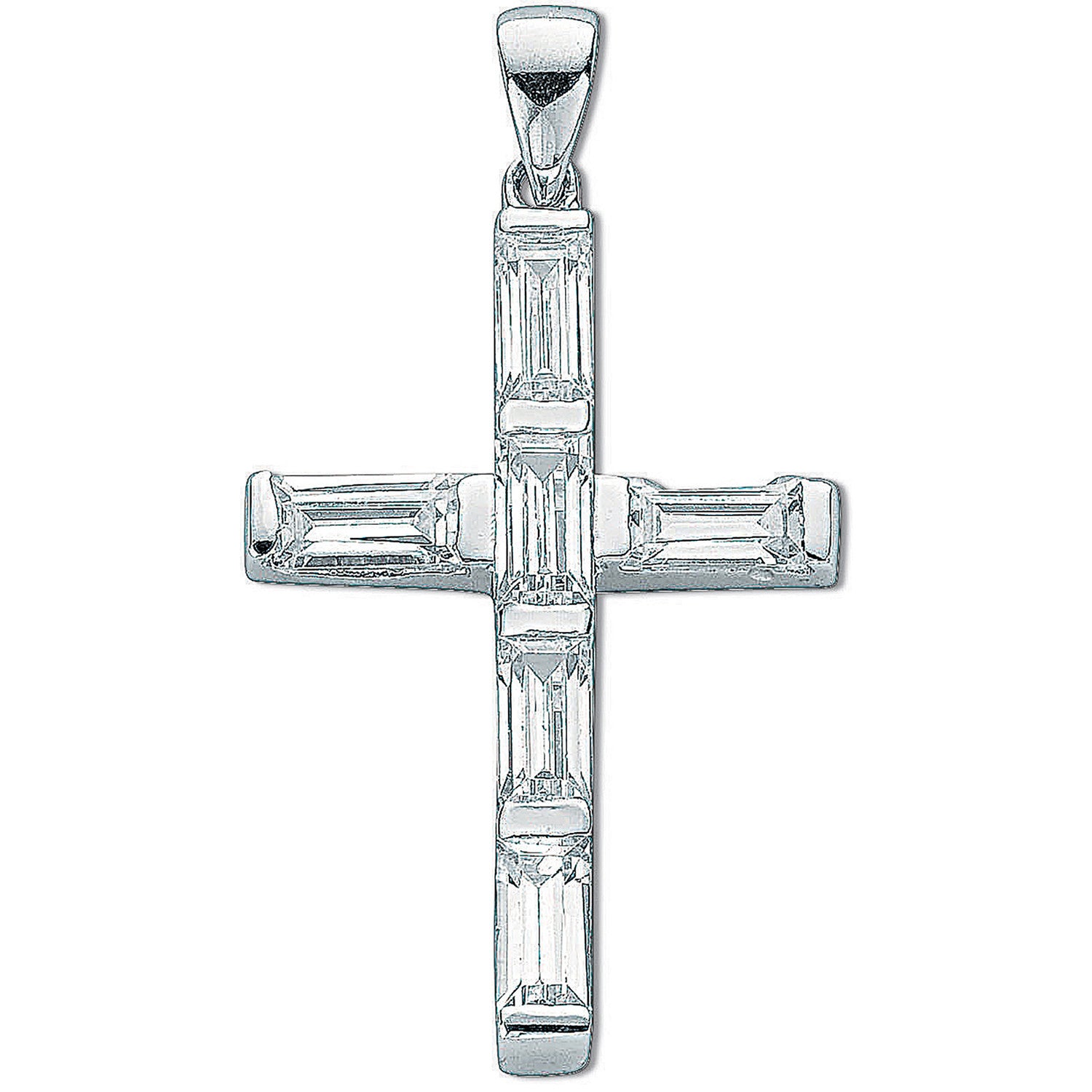 SILVER SMALL BAGUETTE CUT CZ CROSS PENDANT