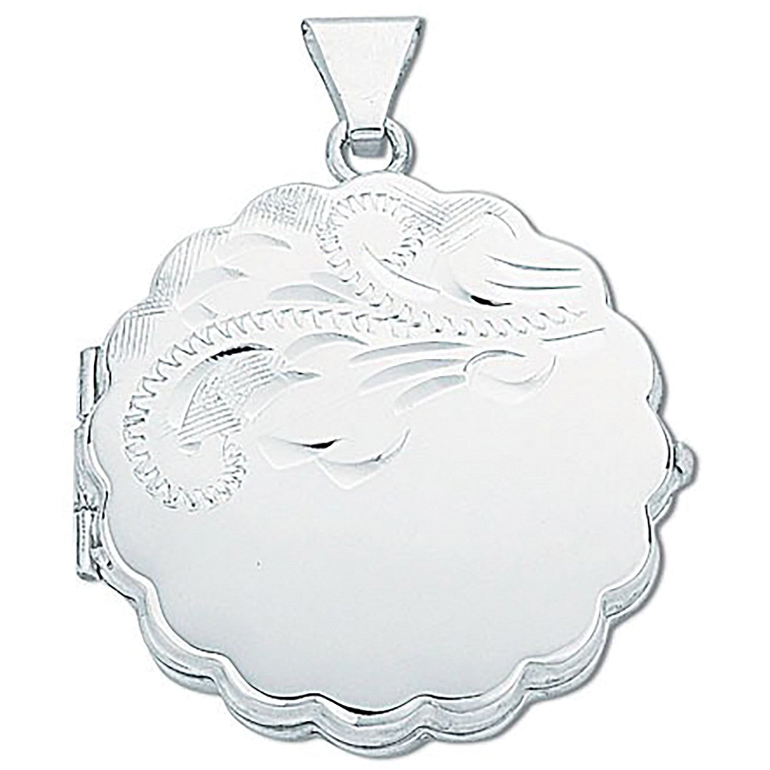 SILV RND SHAPE 1/2 ENGR SCALLOP EDGE LOCKET