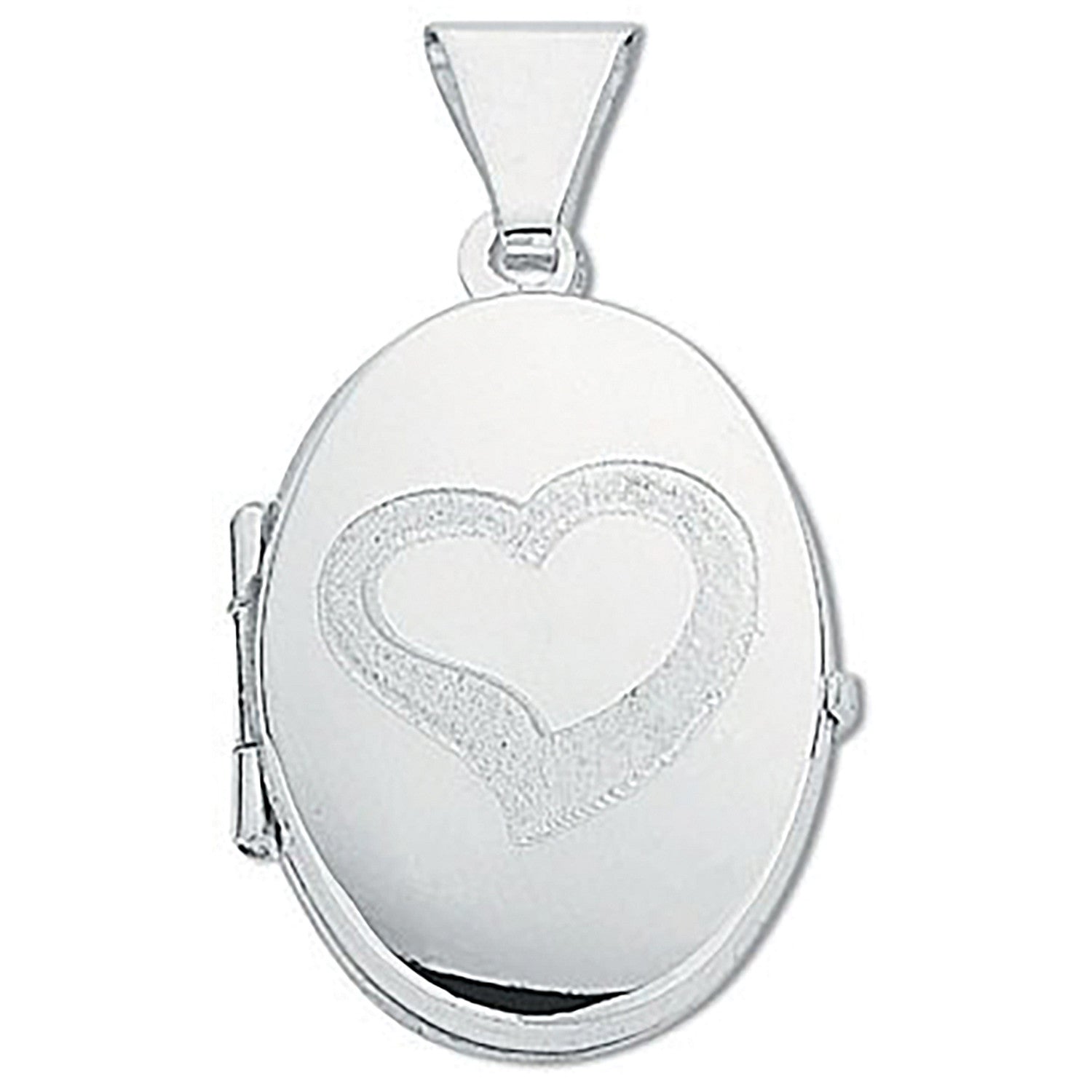 SILV OVAL SHAPE HEART ENGR LOCKET