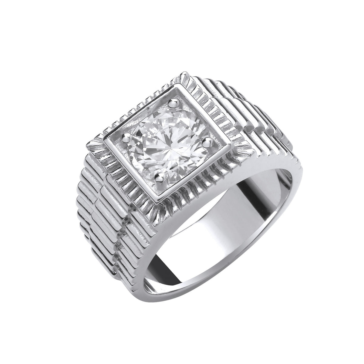 GNTS SILVER SQ TOP HEAD RND CZ SIGNET RING