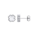 SILVER WHT ENAM 4 LEAF CLOVER STUD EARRINGS