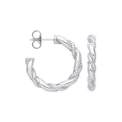 SILV RND PLAIN & RIBBED TWISTED HOOP ERS