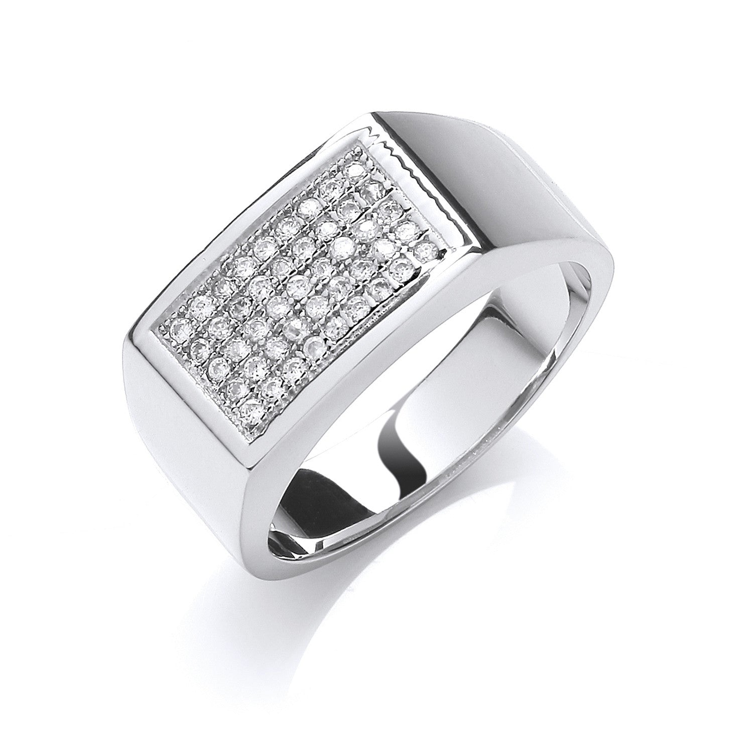 GNTS SILVER RECT CZ PAVE SIGNET RING