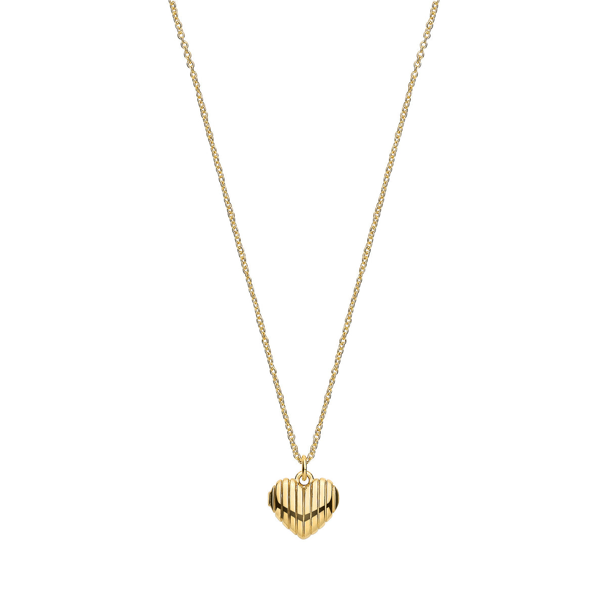 SILVER GOLD PLATED RIBBED HEART PENDANT ON 16" TRACE LINK NECKLET